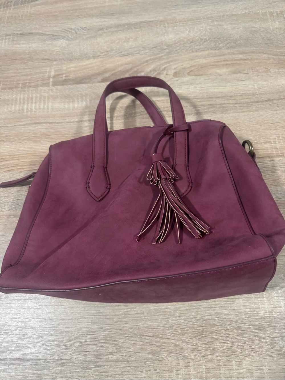 Plum Tassel Satchel Handbag with Top Handles